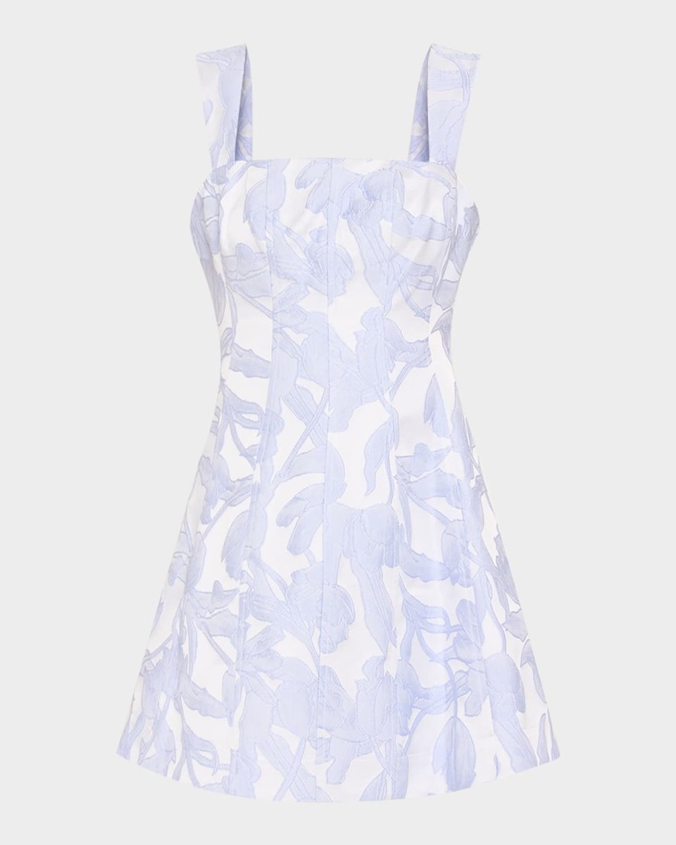 Square-Neck Floral Jacquard Mini Dress
